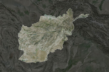 Afghanistan borders. Neighbourhood desaturated. Satellite © Yarr65