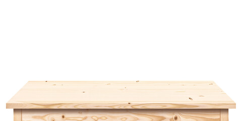 Naklejka na ściany i meble light wood table isolated on white background, empty wooden tabletop