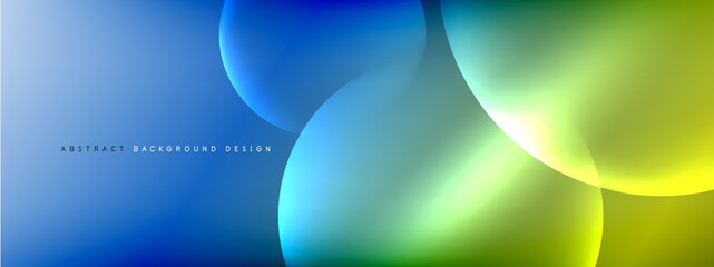 Vector abstract background liquid bubble circles on fluid gradient with shadows and light effects. Shiny design templates for text