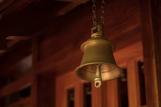 traditional indian metaic golden bell in temples