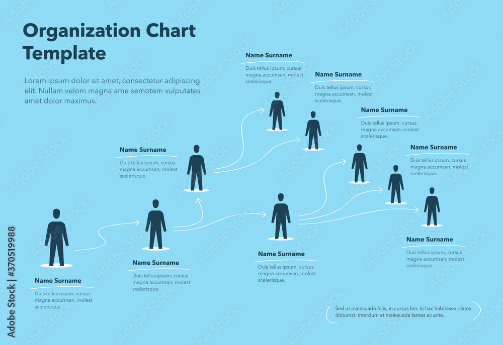 Poster company organization chart template with place for your content - blue version. easy to use for your