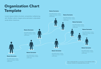 Company organization chart template with place for your content - blue version. Easy to use for your website or presentation. - obrazy, fototapety, plakaty