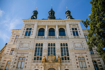 Colorful neo-renaissance building of the Museum of West Bohemia in the center of Plzen in sunny day. Pilsen, Czech Republic