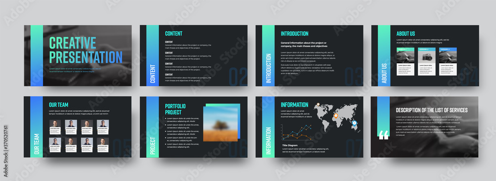 Poster Vector black infographic template with gradient color lines, content description, information and creative presentation ui design.