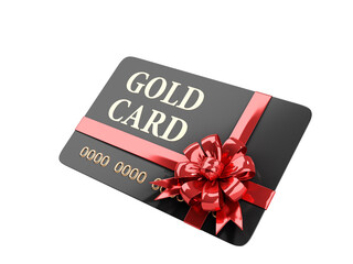 VIP black gift card with red bow 3d render on a white no shadow