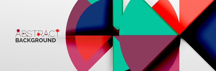 Bright color circles, abstract round shapes and triangles composition with shadow effects. Vector modern geometric design template