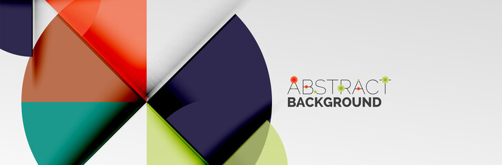 Bright color circles, abstract round shapes and triangles composition with shadow effects. Vector modern geometric design template