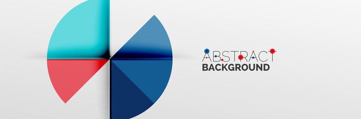 Bright color circles, abstract round shapes and triangles composition with shadow effects. Vector modern geometric design template