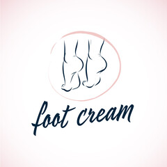 Foot cream cosmetics logo design with pair of bare woman feet arranged together isolated on white background. Foot icon. Vector hand drawn sketch illustration.