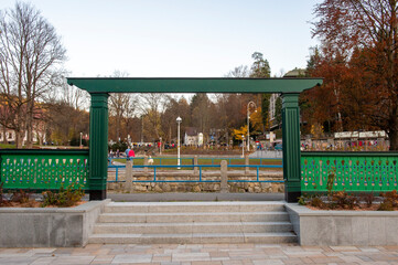 a gate in a park in the city