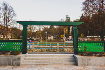 a gate in a park in the city