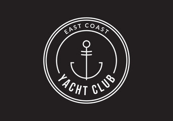 Yacht club logo. Nautical badge design with anchor. Vector illustration.