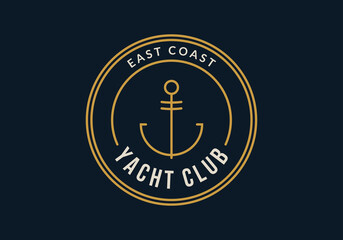 Yacht club logo. Nautical badge design with anchor. Vector illustration.