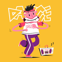 Dancer vector cartoon concept illustration with funny man character isolated on background.