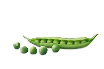 Sweet green pea pod isolated on white background