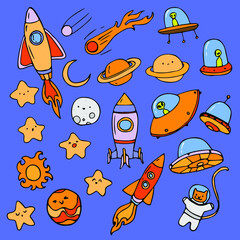 space planet and stars set