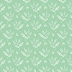 watercolor leaves and flowers seamless pattern on a green background. floral