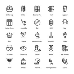 Cricket Line Vector Icons Set