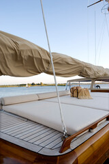 Obraz na płótnie Canvas Deck of a classic wooden sailing yacht. Netherlands