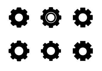 A set of six black gears icons isolated on white background. - Vector