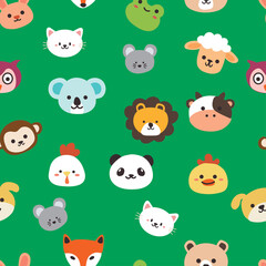 Seamless pattern cute animals in green background. for fabric pattern, kids pattern, textile, gift wrapping paper