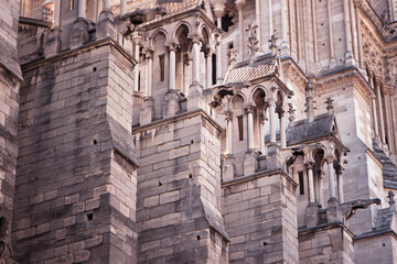 The great wall of Notre-Dame de Paris Cathedral