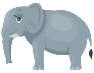 Standing female elephant side view. African animal in cartoon style.