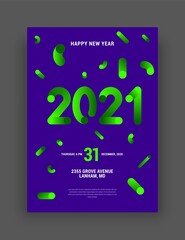 Happy New Year 2021 and Merry Christmas layout template. Vector illustration for flyer, banner and invitation card.