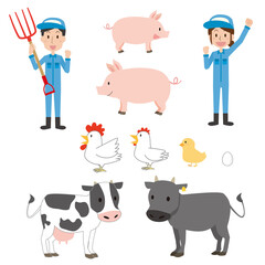 畜産業のセットイラスト