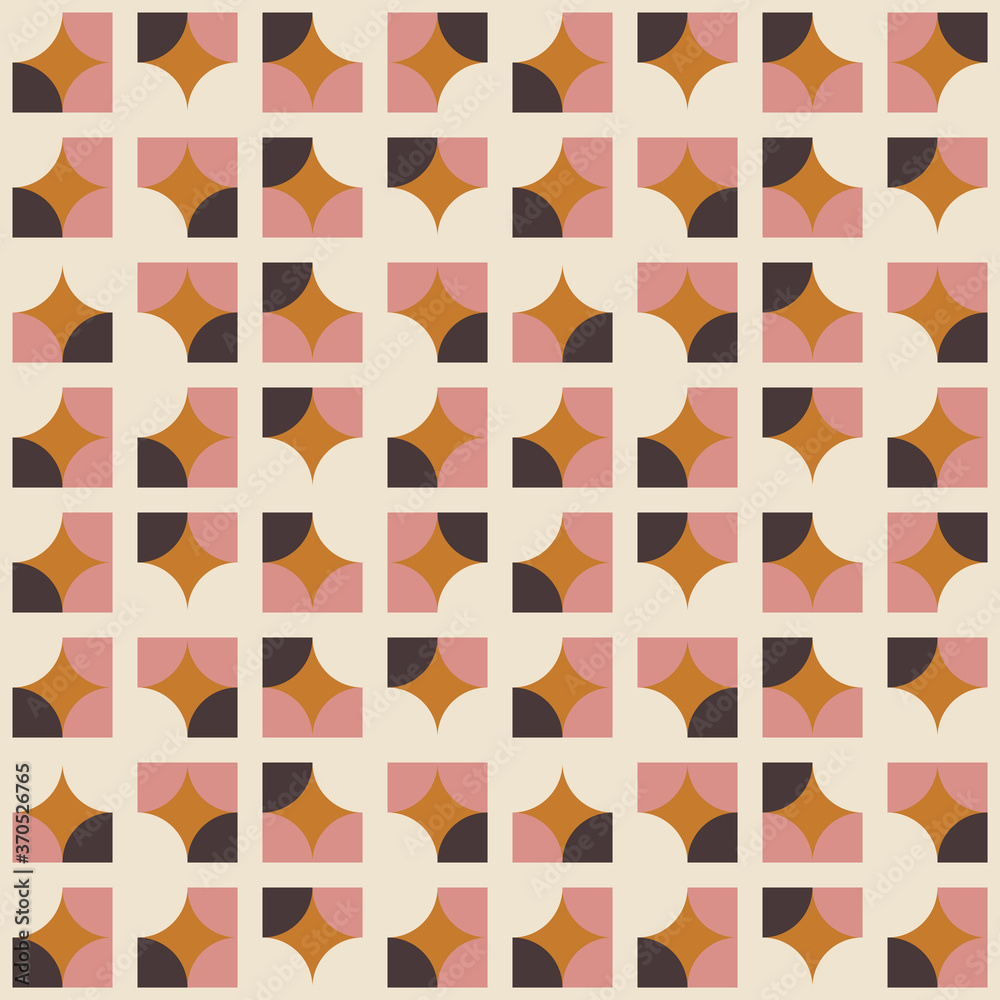 Poster Geometric seamless pattern. Vector background with simple shapes like semi cirles and squares in neutral muted pastel colors.