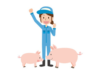 養豚業女性と豚