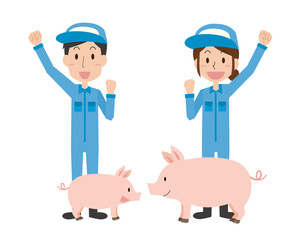 養豚業男女と豚