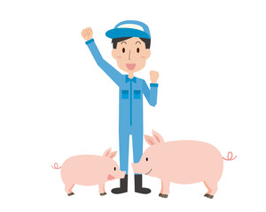 養豚業男性と豚