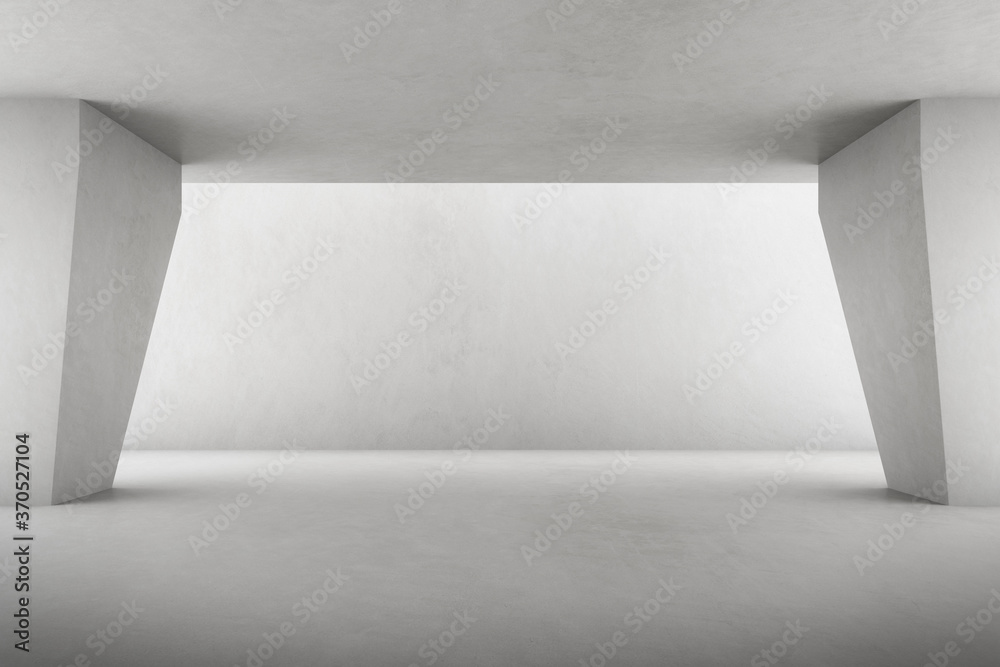 Poster 3D render of empty concrete room with shadow on the wall.
