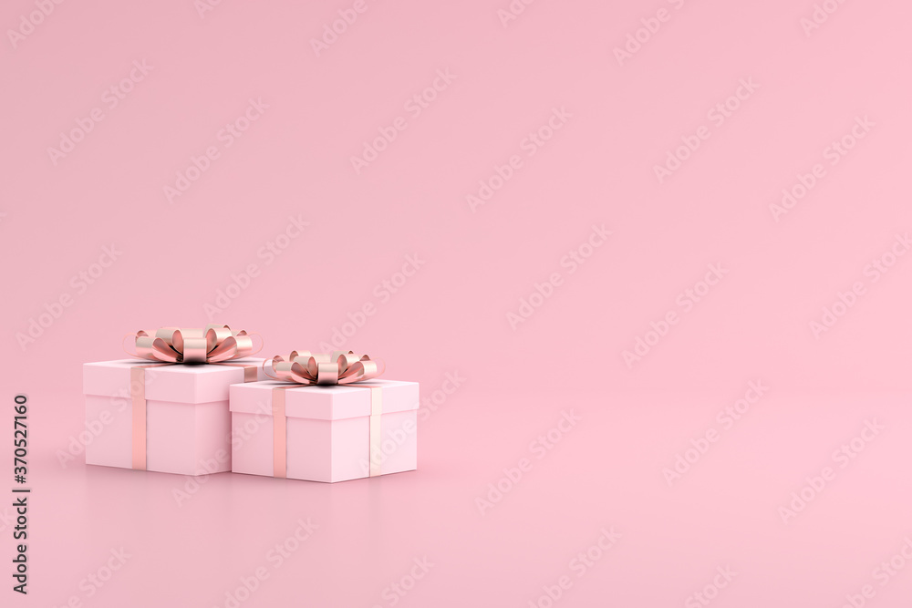 Poster 3d render of pink gift box in minimal style.
