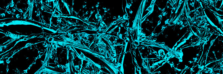 blue splashes in abstract shape, panoramic image