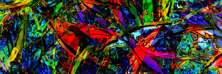 colored splashes in abstract shape, panoramic image