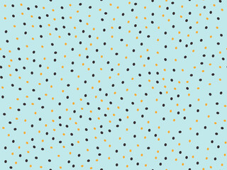 Cute seamless endless pattern. There are many chaotic brown and yellow circles on a blue background. Printing on fabric for sewing curtains, tablecloths, wrapping paper, wallpaper and covers. Vector.
