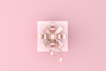 3D top view render of pink gift box in minimal style.