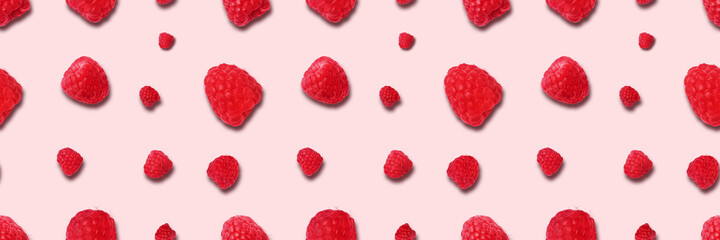 raspberry over pink  background, panoramic image