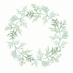 Watercolor wreath of delicate green twigs in the scandinavian style. Botanical banners and tags - for your design and scrapbooking.