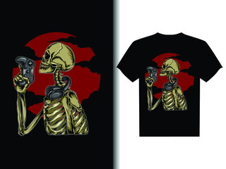 artwork illustration and t-shirt design skeleton gamer premium vector