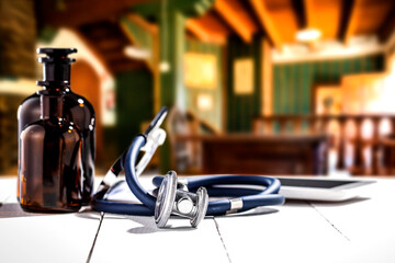 Obraz premium Doctor attributes on the table in a retro room