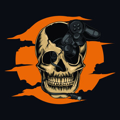 artwork illustration and t-shirt design skull with controller game premium vector