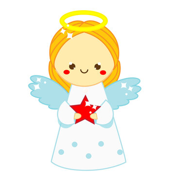 recommend clip art: Cute angel with red star in hands. Isolated clip art, icon for baby, Christmas, seasonal design