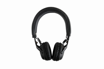 Fototapeta premium Portable black headphones on white background.