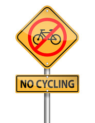no cycling sign pole, vector on white background