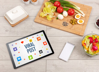 Healthy Tablet Pc compostion with VIRAL POST inscription, Social networking concept