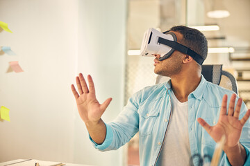 Close up of international man wearing VR-glasses