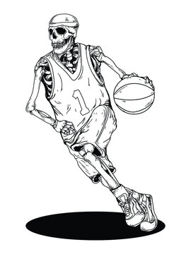 Hand drawn drawing sketch outline silhouette figures of an athlete basketball  player in a ball game Basketball 14339264 Vector Art at Vecteezy